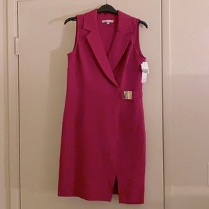 Pink sleeveless tuxedo style dress by Sandra Darren.